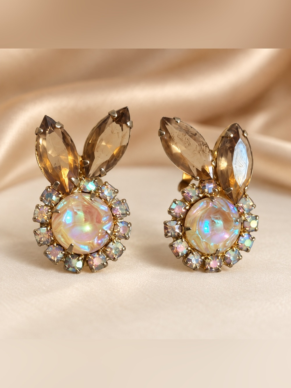 Juliana Rare Iridescent Champagne & Aurora Borealis Rhinestone Clip-On Earrings